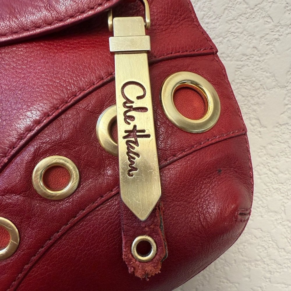 Cole Haan Womens Handbag Red Leather Metal Hardware Saddlebag Crossbody - Picture 8 of 11